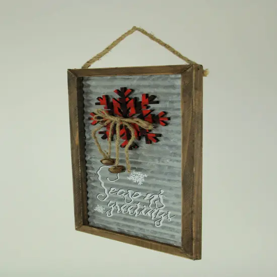 Wood Framed Rustic Metal Seasons Greetings Wall Hanging {3}