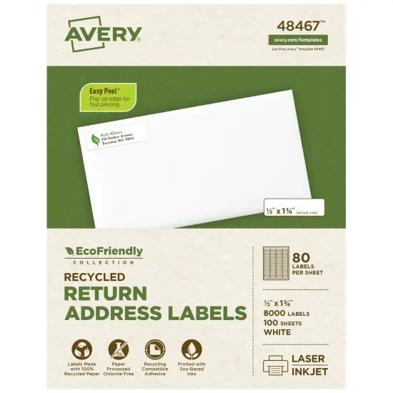 Avery EcoFriendly Recycled Return Address Labels, 1/2" x 1-3/4", White, Permanent Label Adhesive, 8,000 Printable Labels (48467) {1}