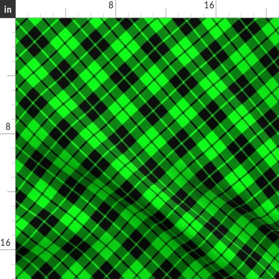 Various Fabrics by the Yard or Fat Quarter Plaid Bright Green Black Tartan Checkered Diagonal Pattern Custom Printed Fabric by Spoonflower {2}