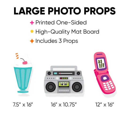 Big Dot of Happiness Through the Decades - Milkshake, Flip Phone, and Boom Box Decorations - 50s, 60s, 70s, 80s, & 90s Party Large Photo Props - 3 Pc {4}
