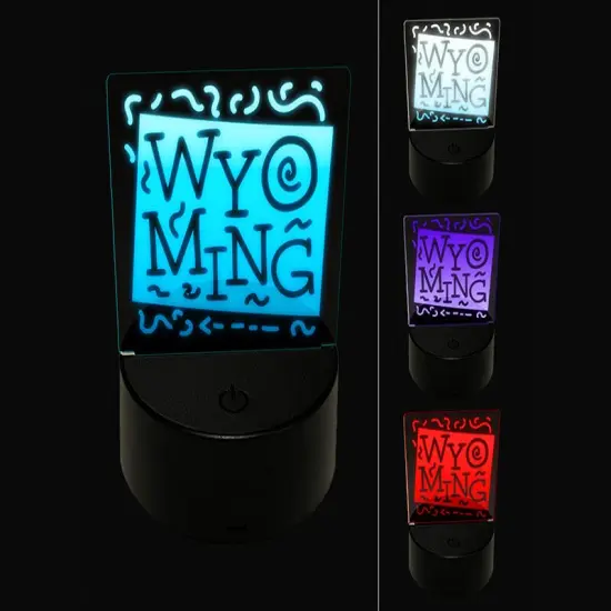 Wyoming State with Text Swirls 3D Illusion LED Night Light Sign Nightstand Desk Lamp {1}