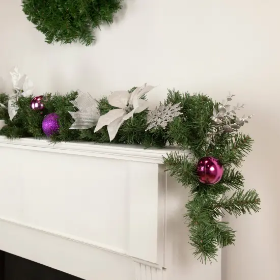 Northlight Pine Foliage Poinsettia and Snowflake Artificial Christmas Garland - 6' x 9" - Unlit Green {3}