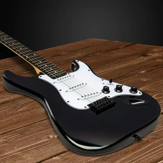LyxPro Beginner Stratocaster 39&rdquo; Electric Guitar and Electric Guitar Accessories Black {4}