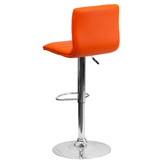 Emma and Oliver Modern Vinyl Adjustable Height Barstool with Horizontal Stitch Back, Set of 2 Orange {4}