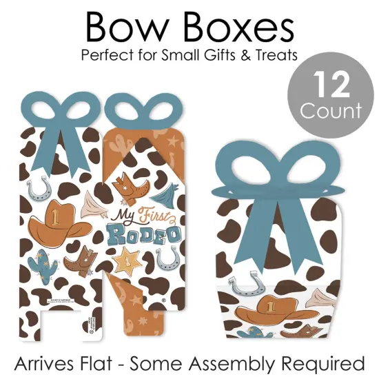 Big Dot of Happiness My First Rodeo - Square Favor Gift Boxes - Little Cowboy 1st Birthday Party Bow Boxes - Set of 12 {6}