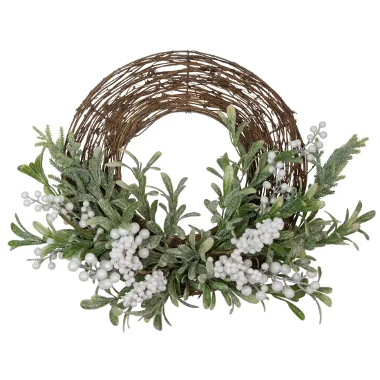 Northlight Artificial Christmas Twig Wreath with Frosted Foliage and Berries, 24-Inch, Unlit Green {1}
