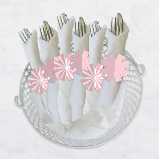 Big Dot of Happiness Pink Stripes - Simple Party Paper Napkin Holder - Napkin Rings - Set of 24 {4}
