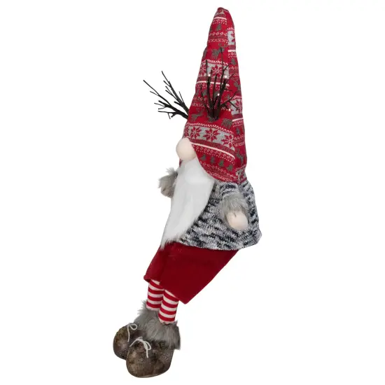 Northlight LED Lighted Antlers Fair Isle Sitting Gnome Christmas Figure - 30" - Red and Gray {3}