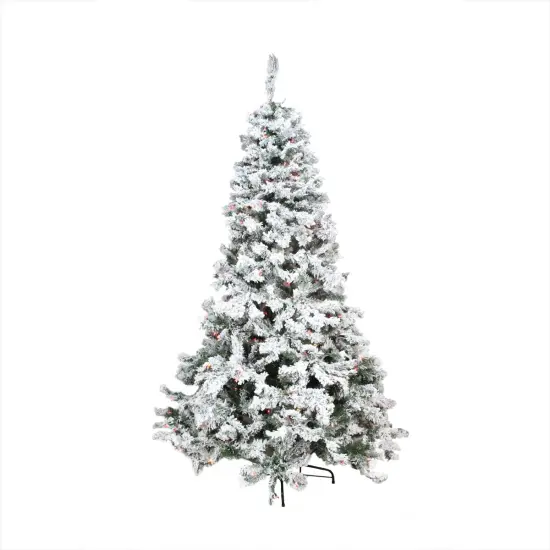 Northlight Pre-Lit Medium Heavily Flocked Pine Artificial Christmas Tree - 7.5' - Multi Lights Green {1}