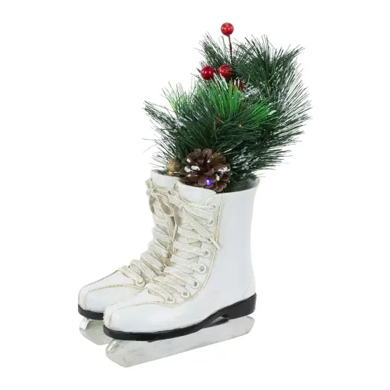 Northlight LED Lighted Ice Skates with Floral Arrangement Christmas Decoration - 12" White {5}