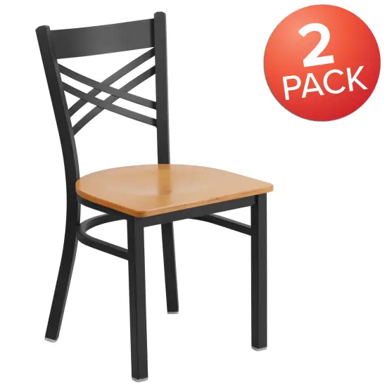 Emma and Oliver 2 Pack "X" Back Metal Restaurant Chair Natural/BlackMetal {5}