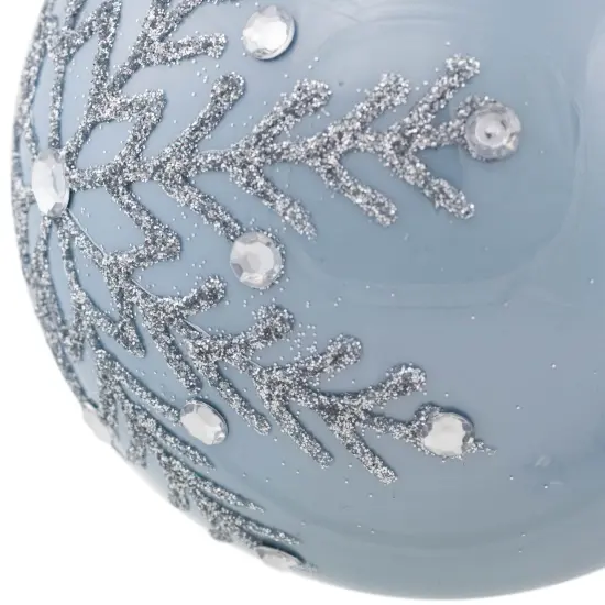 Northlight Jeweled Glitter Snowflakes Christmas Glass Ball Ornaments - 4" - French Blue - Set of 2 {5}
