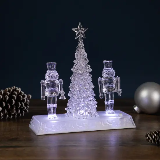Northlight LED Lighted Icy Crystal Nutcracker and Christmas Tree Decoration - 9" - White Lights Clear {3}