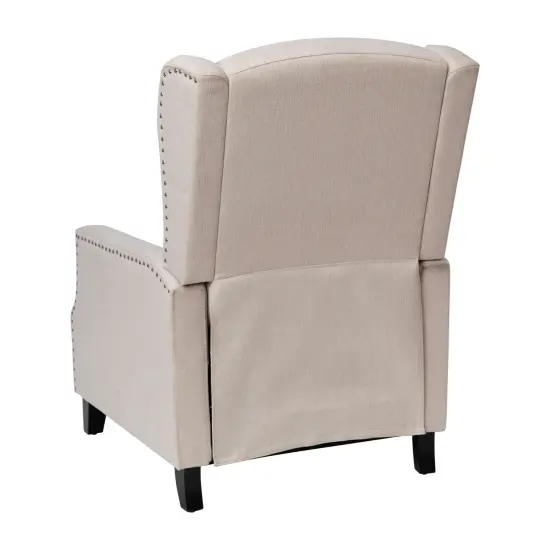 Merrick Lane Mauro Contemporary Pushback Recliner with Accent Nail Trim-Wingback Manual Recliner Cream {4}
