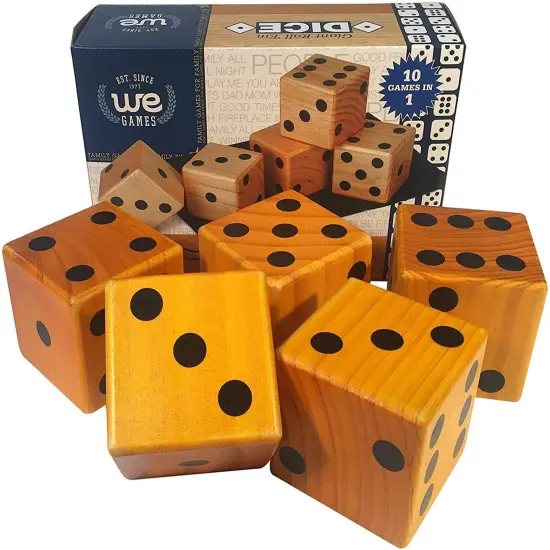 WE Games Giant Roll 'em Dice - Set of 5 Wooden Lawn Dice {3}