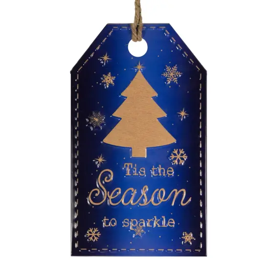 Northlight 12.25" Tis the Season to Sparkle Blue Christmas Gift Tag Wall Decoration {1}