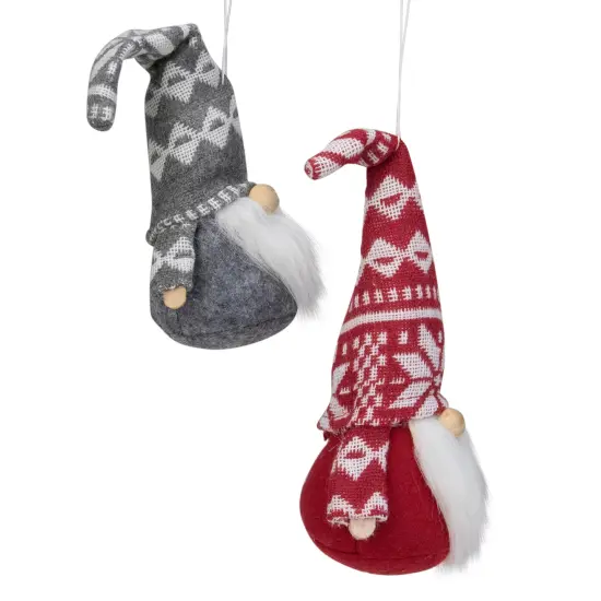 Northlight Gnomes with Nordic Hats Christmas Ornaments - 7" - Red and Gray - Set of 2 {3}