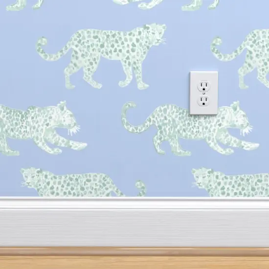 Pre-Pasted Wallpaper 2FT Wide Animal Green Blue Nature Illustrative Big Cat Custom Pre-pasted Wallpaper by Spoonflower {4}