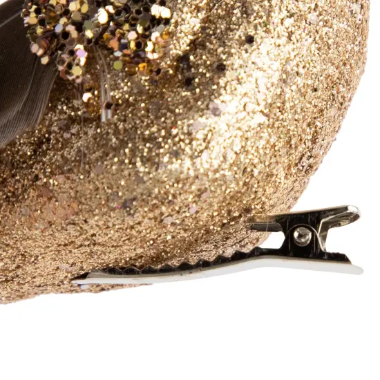 Northlight Glitter Bird with Feather Tail Clip On Christmas Ornament - 8" - Gold and Brown {7}