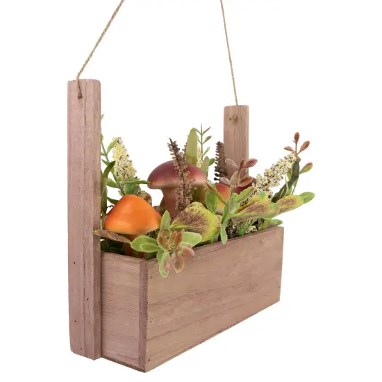 Northlight Mushroom and Fall Foliage Hanging Wooden Basket - 19" Orange {7}