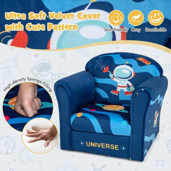 Costway Kids Sofa Toddler Upholstered Armrest Chair with Solid Wooden Frame Navy {5}