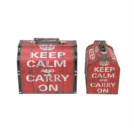 Northlight Set of 2 Red and White Keep Calm and Carry On Decorative Wooden Storage Boxes 10.25-11.75" {1}