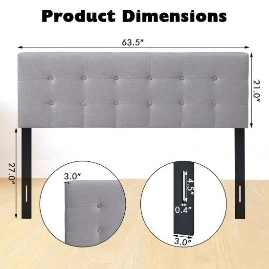Costway Full/Queen Size Headboard Linen Fabric Upholstered Button Tufted Solid Wood Leg {3}