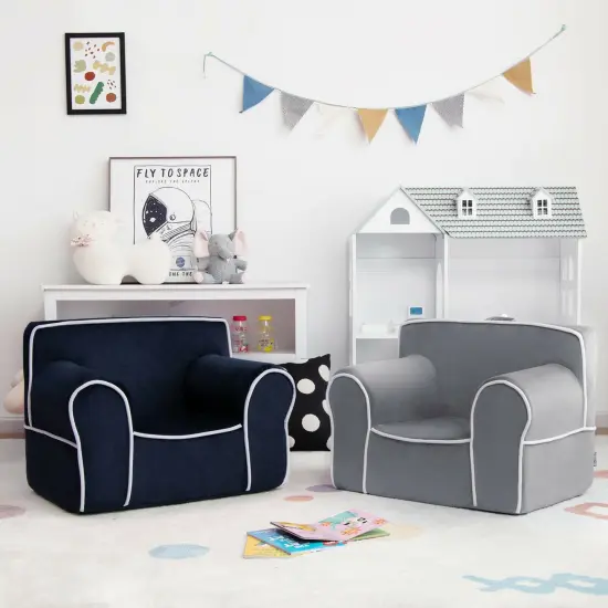 Upholstered Kids Sofa with Velvet Fabric and High Quality Sponge Navy {6}