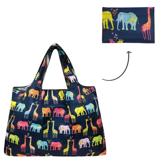 Wrapables Large Foldable Tote Nylon Reusable Grocery Bag Elephants & Giraffes {3}