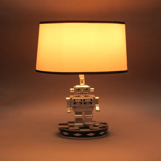 Set of 2 Retro 1960's Style Square Head Robot Sci-Fi Table Lamps With Shades {3}