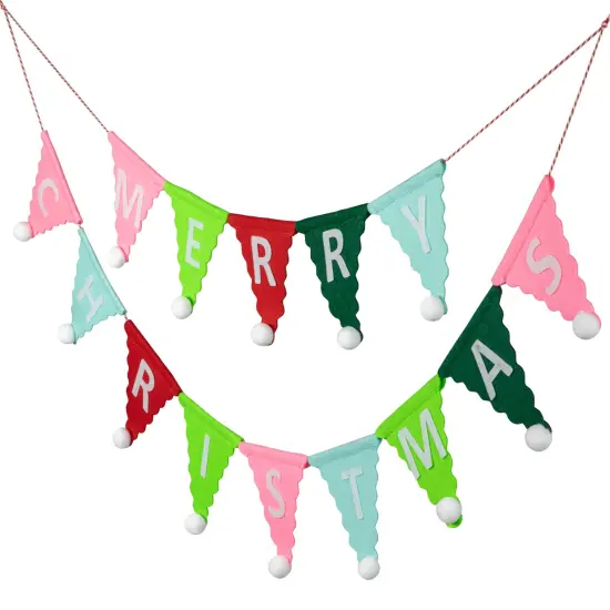 Northlight 45" Multi "Merry Christmas" Banner Garland - Unlit Green {7}