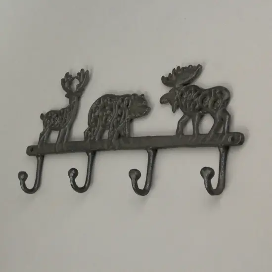 Cast Iron Moose Bear Deer Hook Rack Wall Mounted Coat Holder Cabin Home Decor {6}