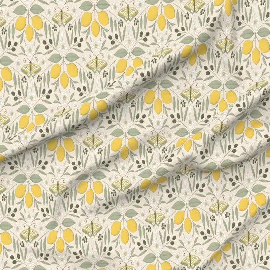 Various Fabrics by the Yard or Fat Quarter Yellow Butterfly Damask Olive Lemon Botanical Italy Pastel Colors Mediterranean Tree Large Scale Citrus Moth Insects Custom Printed Fabric by Spoonflower {6}