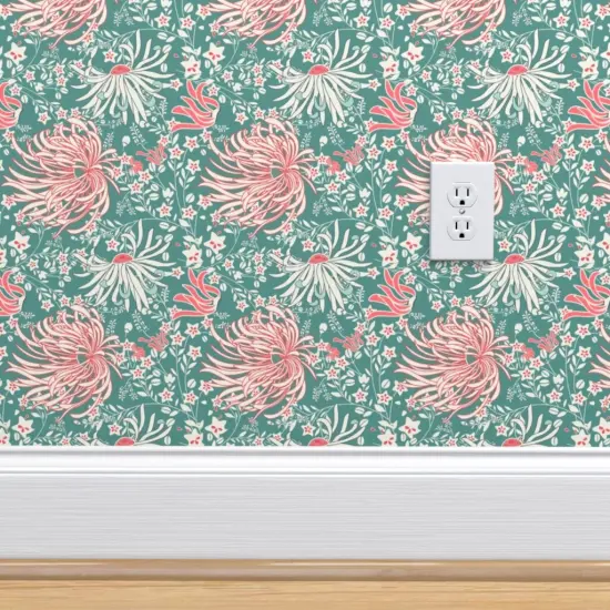 Peel & Stick Wallpaper 2FT Wide Floral Nature Botanical Garden Nouvea Japon Chrysanthemum Japanese Custom Removable Wallpaper by Spoonflower {4}