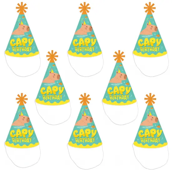 Big Dot of Happiness Capy Birthday - Cone Happy Birthday Capybara Party Hats for Kids and Adults - Set of 8 (Standard Size) {7}