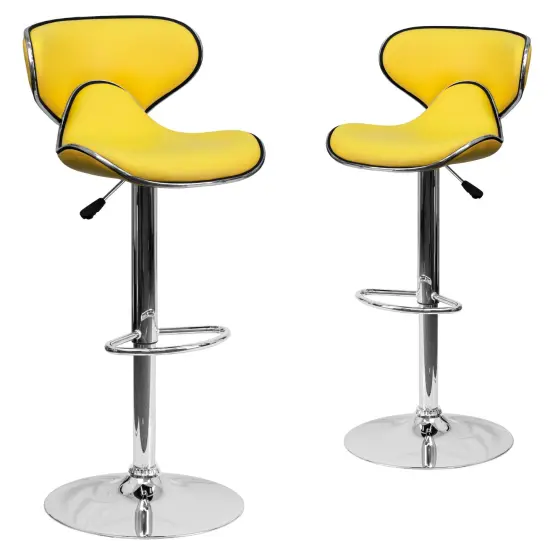 Emma and Oliver 2 Pack Contemporary Cozy Mid-Back Vinyl Adjustable Height Barstool with Chrome Base Yellow {1}
