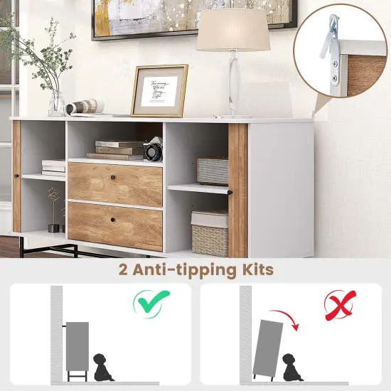Costway Buffet Sideboard Versatile TV Stand with Sliding Tambour Doors & 2 Storage Drawers {5}