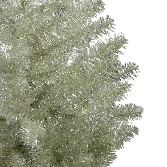 Northlight 4.5' Metallic Platinum Artificial Tinsel Christmas Tree - Unlit Silver {5}