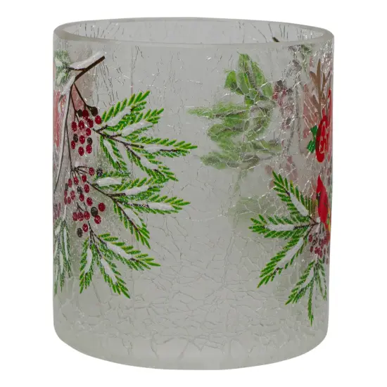 Northlight 8" Hand Painted Christmas Cardinal and Pine Flameless Glass Christmas Candle Holder Red {6}