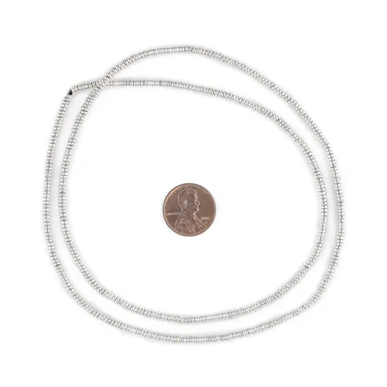 The Bead Chest Smooth Shiny Silver Heishi Beads 3mm White Metal 24 Inch Strand {2}