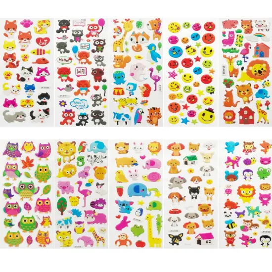 Wrapables 3D Puffy Stickers Bubble Stickers for Crafts & Scrapbooking 10 Sheets Random {7}