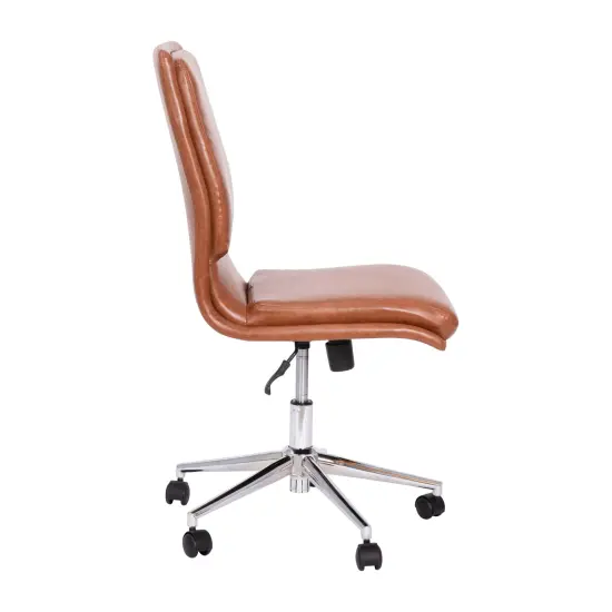 Merrick Lane Artemis Mid-Back Armless Home Office Chair with Height Adjustable Swivel Seat and Five Star Chrome Base Brown {5}