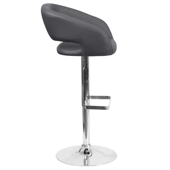 Merrick Lane Rothko Modern Bar Stool Rounded Mid-Back Stool With Height Adjustable Swivel Seat Gray Vinyl {5}