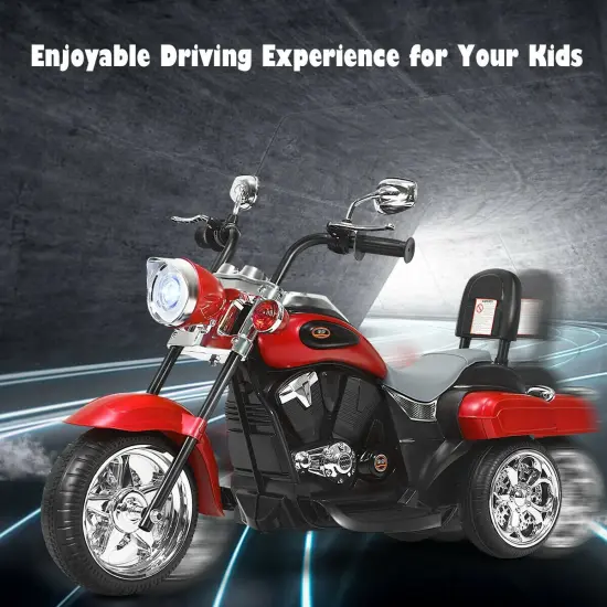 6V Chopper Style Motorcycle with Bright Headlight and Cheering Music Perfect Gift to Kids Red {3}