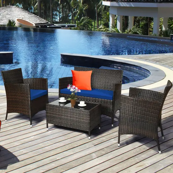 Costway 4PCS Rattan Patio Furniture Set Cushioned Sofa Chair Coffee Table {2}