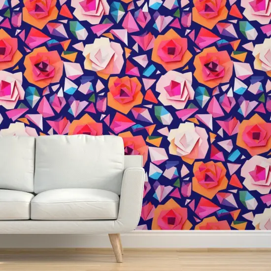Peel & Stick Wallpaper 2FT Wide Paper Cut Flowers Abstract Geometric Bright Vibrant Large Scale Maximalist Custom Removable Wallpaper by Spoonflower {5}