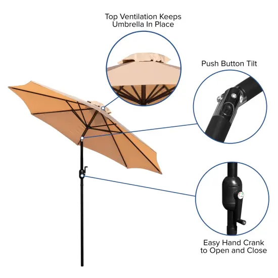 Merrick Lane Bali 9' Round UV Resistant Outdoor Patio Umbrella With Height Lever And 33° Push Button Tilt Tan {2}