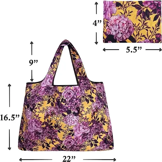 Wrapables Large Foldable Tote Nylon Reusable Grocery Bags, 3 Pack Elegant Bouquet {6}