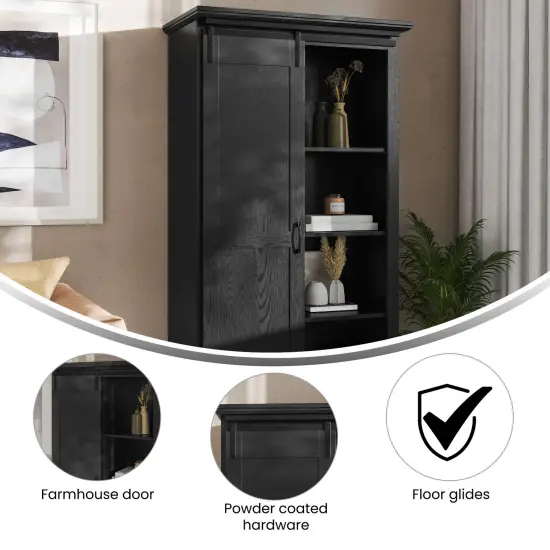 Merrick Lane Finnoula Farmhouse Storage Cabinet, Semi-Open Storage with Sliding Barn Door Black {2}