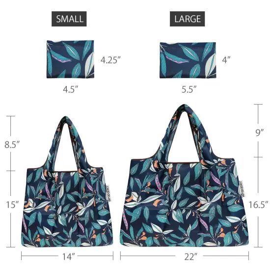 Wrapables Large & Small Foldable Tote Nylon Reusable Grocery Bags, Set of 2 Foliage {2}